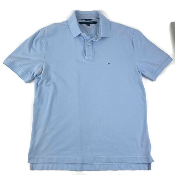 Tommy Hilfiger Mens Polo Blue Knit Large - Picture 1 of 8